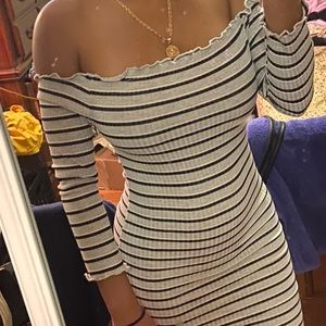 striped off the shoulder bodycon dress